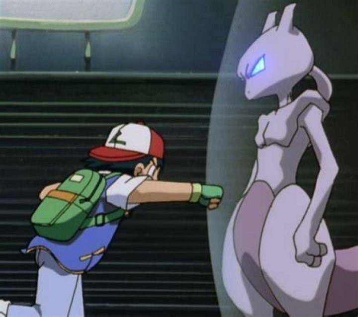 Ash trying to punch Mewtwo in the Pok&eacute;mon anime series
