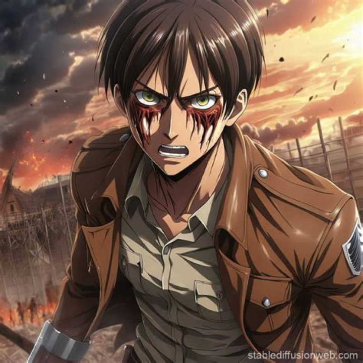 Eren Jaeger from Attack on Titan with his long hair in a bun