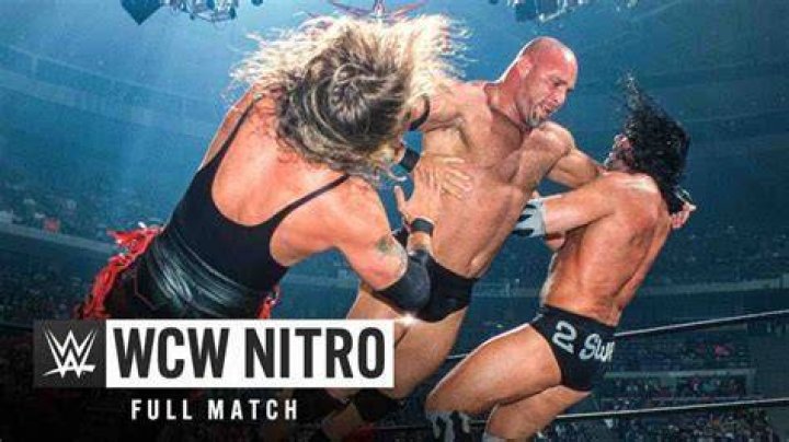 Goldberg, Sid Vicious, Scott Hall, and Bret Hart in a WCW ladder match