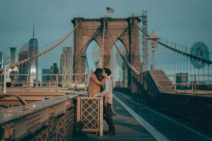 New York, Brooklyn, Couple about to kiss New York, Brooklyn, Couple about to kiss