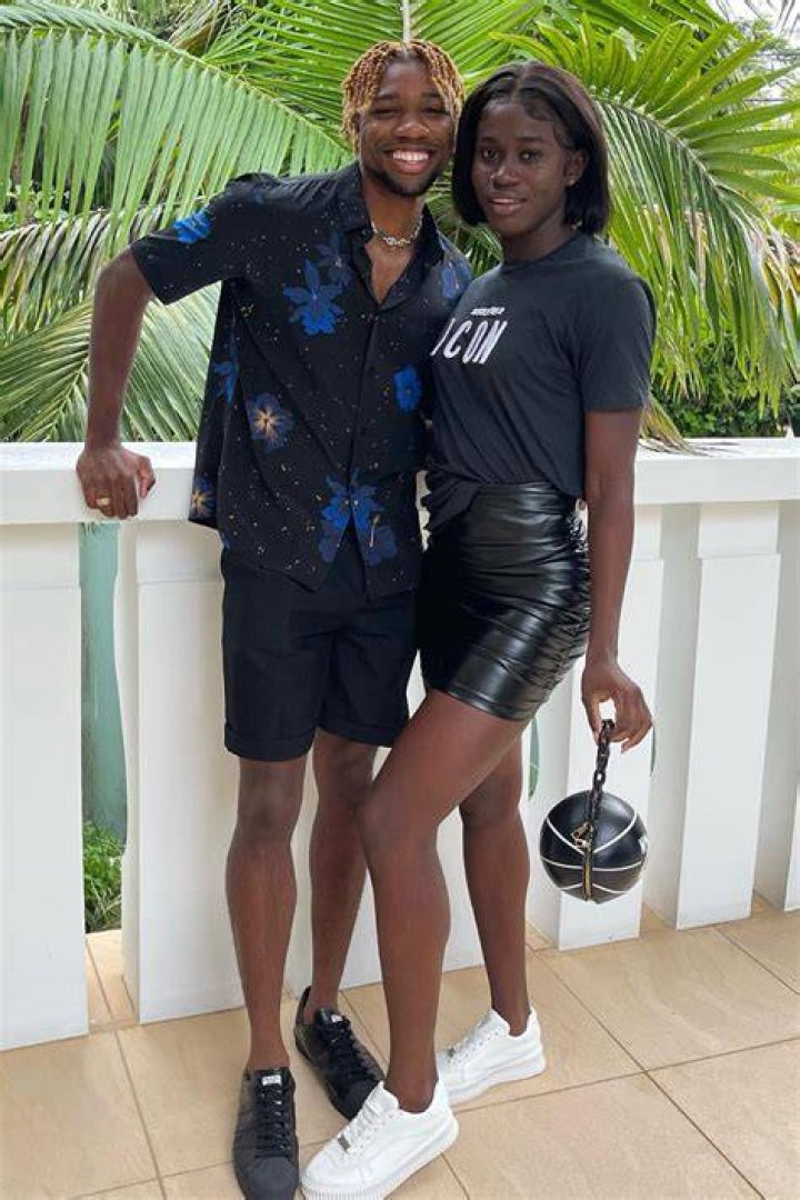 Noah Lyles and his girlfriend, Junelle Bromfield in an off-road vehicle while on vacation in Jamaica.