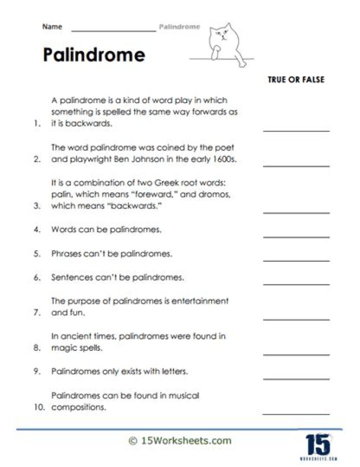 Palindrome Worksheets