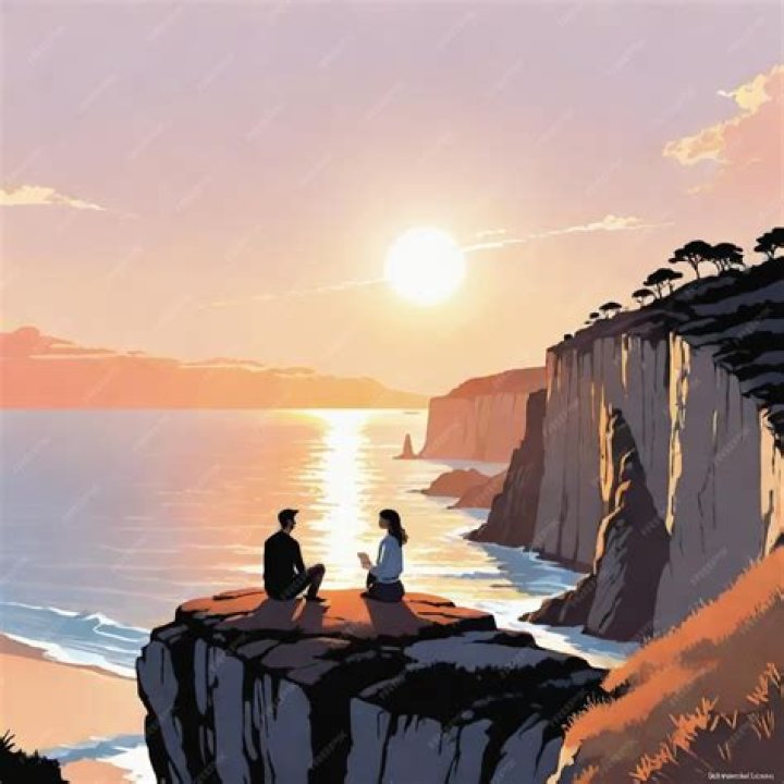 people sitting on a cliff looking at norwegian islands