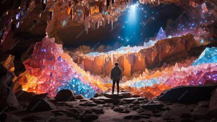 person standing in sunny cave in the mojave desert