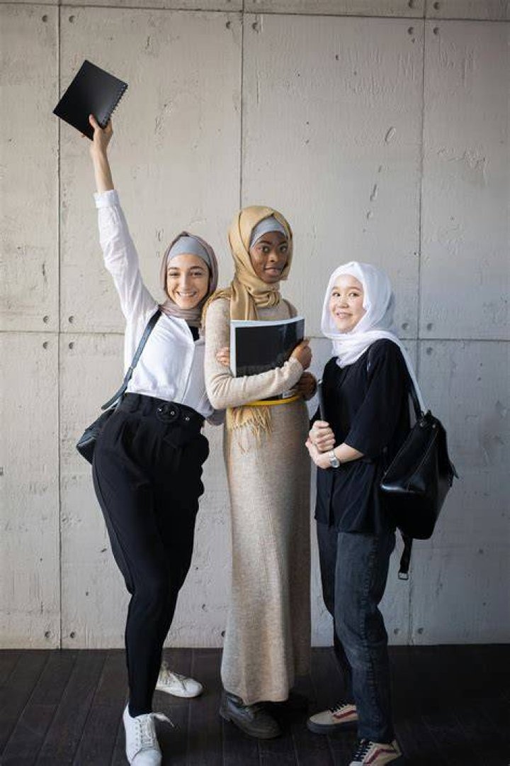 Positive Multiracial Muslim Women With Workbooks In University