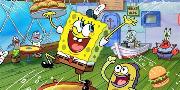 SpongeBob SquarePants serves a Krabby Patty