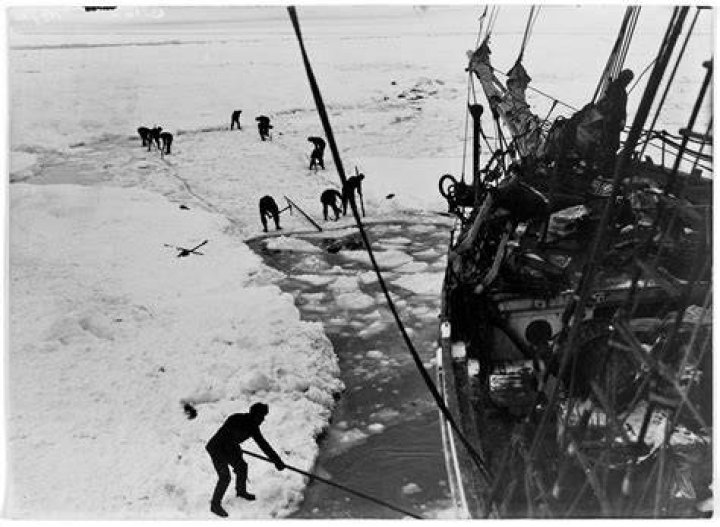 Trapped: Endurance trying to break through pack ice in the Weddell Sea in 1915. Photo / Frank Hurley, State Library New South Wales